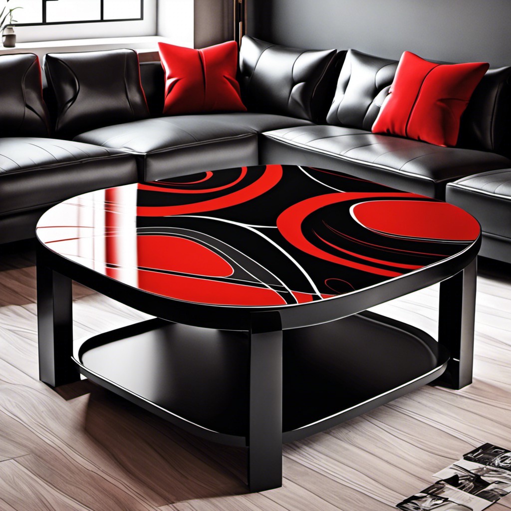 black table with red abstract design