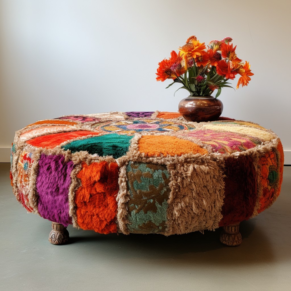 boho style round boucle ottoman