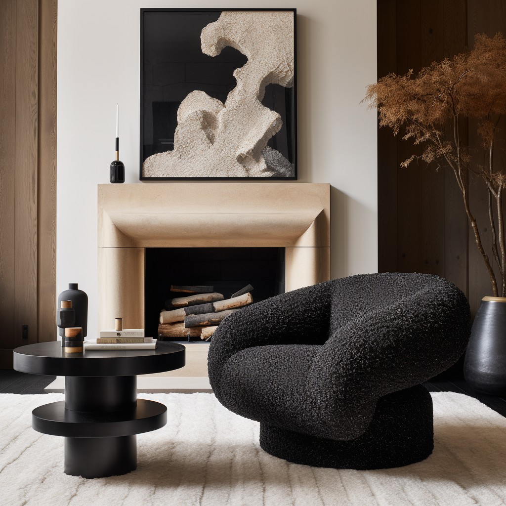 bold black boucle lounge chair