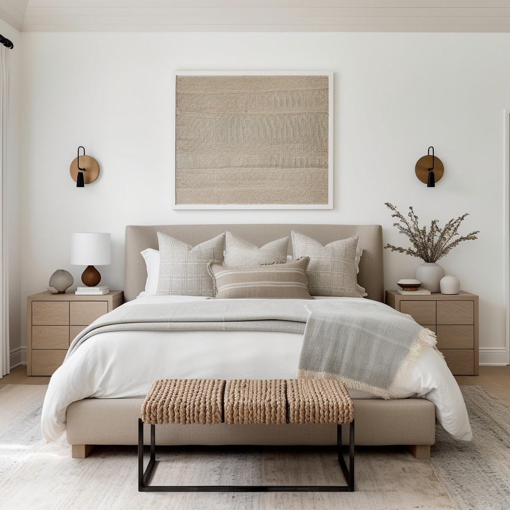 boucle bed in a neutral color palette