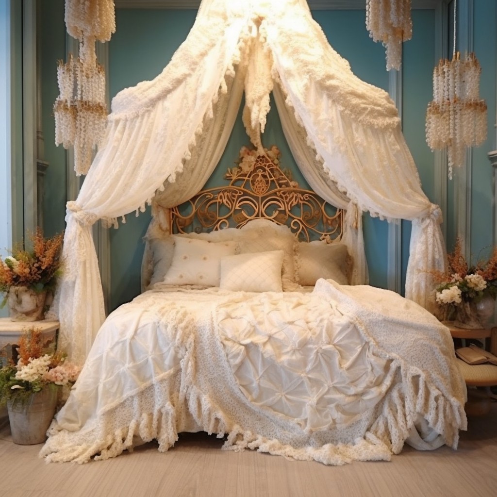 boucle bed with a canopy for a romantic touch