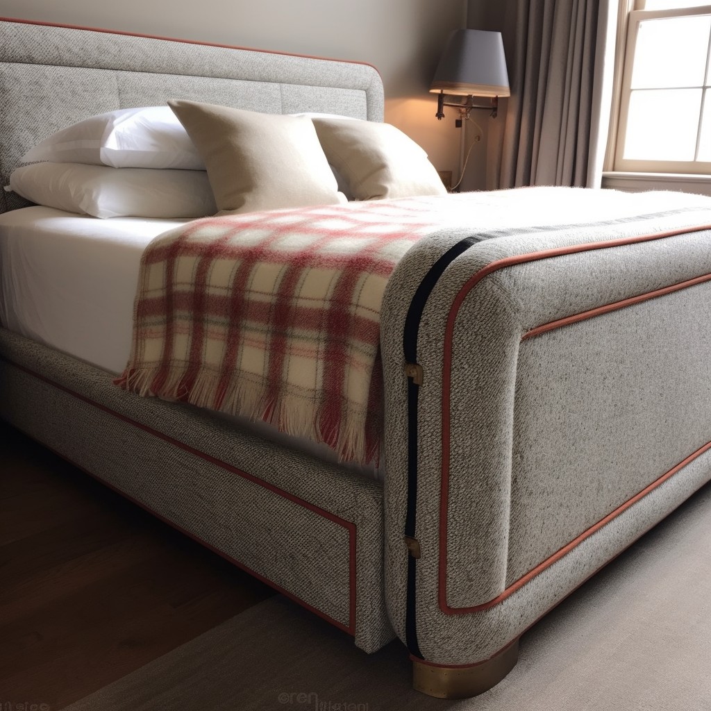 boucle bed with contrasting piping detail