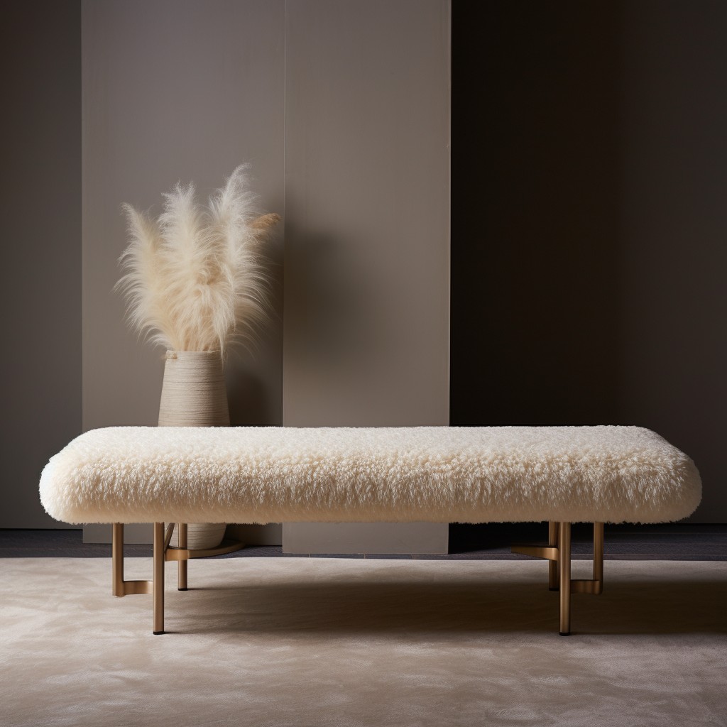 boucle bench with metal legs