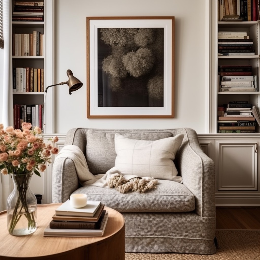 boucle loveseat for a chic reading area