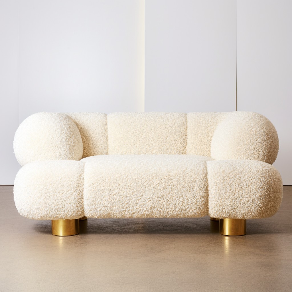 boucle loveseat with metallic gold legs