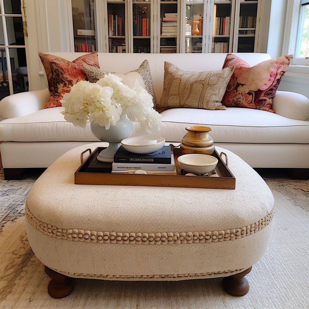 boucle ottoman as a coffee table