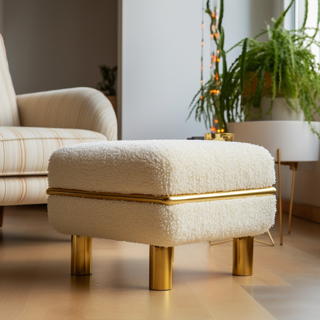 boucle ottoman with gold or wooden legs