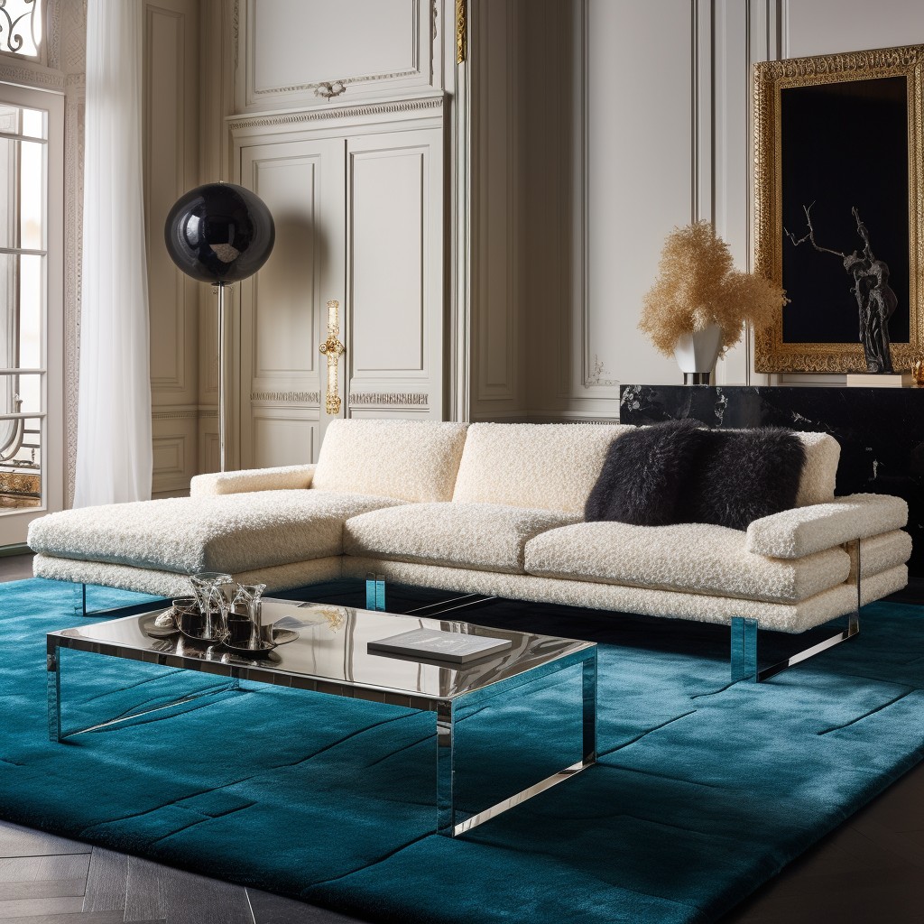 boucle sectional with polished steel legs