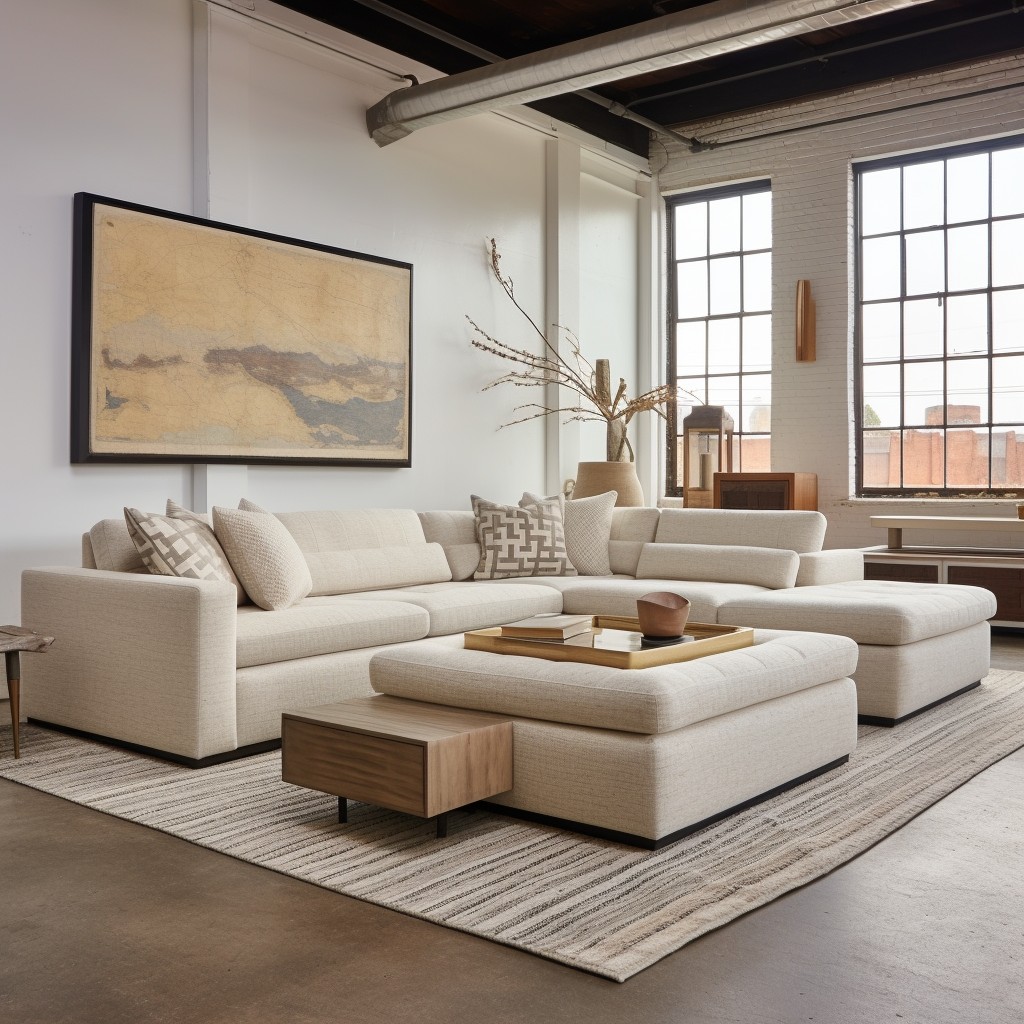 boucle sectional with storage ottoman