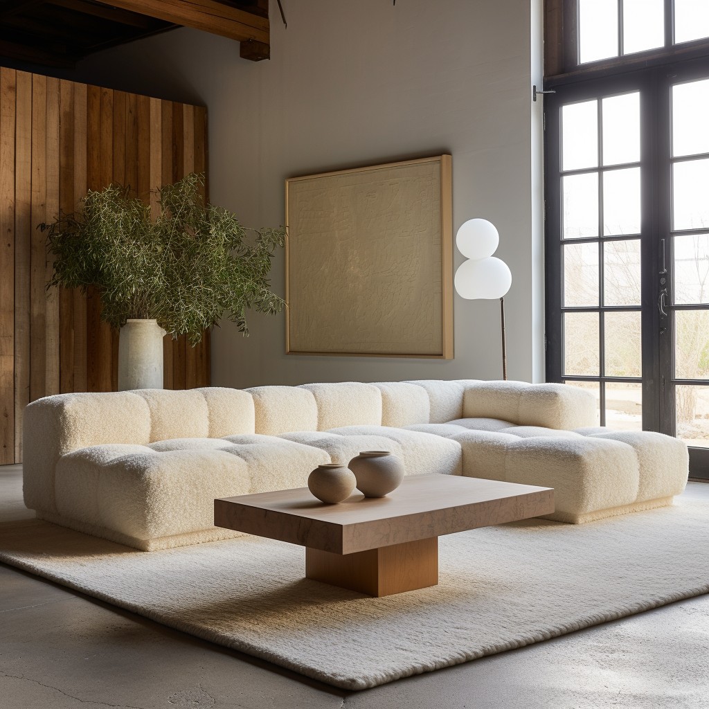 boucle sectional with wooden frame