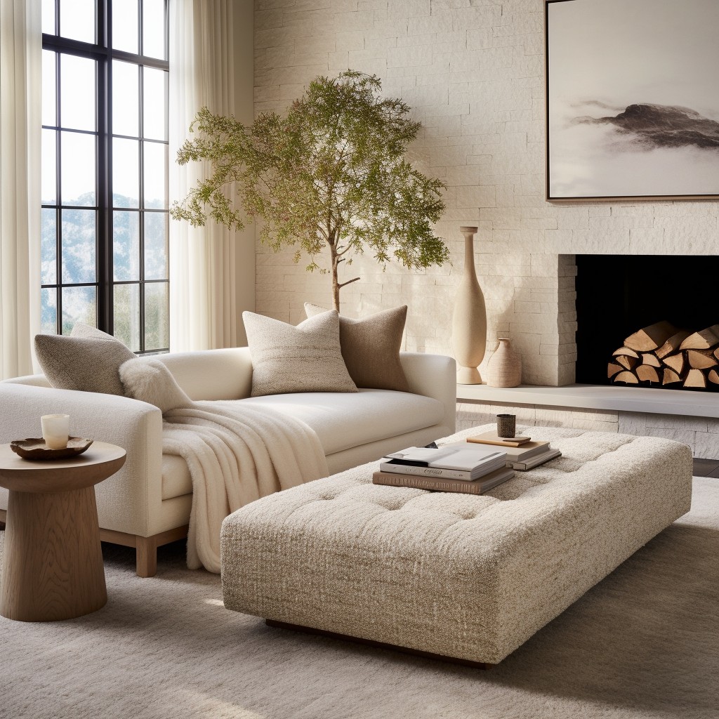 boucle sofa with a matching footrest