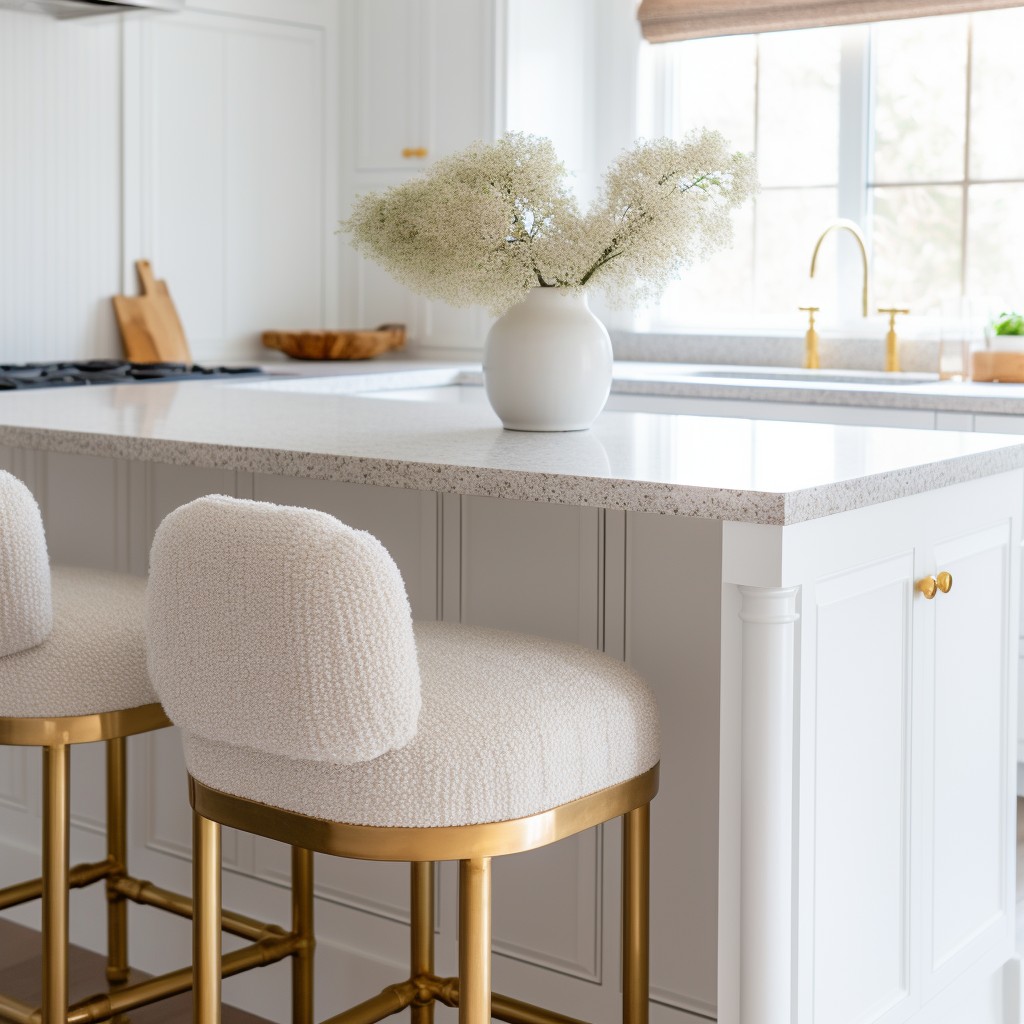 boucle stools with gold accents
