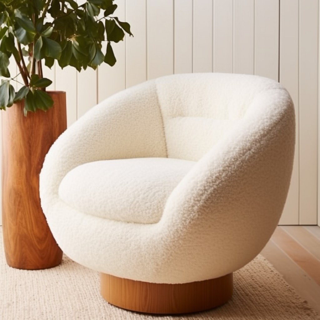 boucle swivel chair in minimalist white design