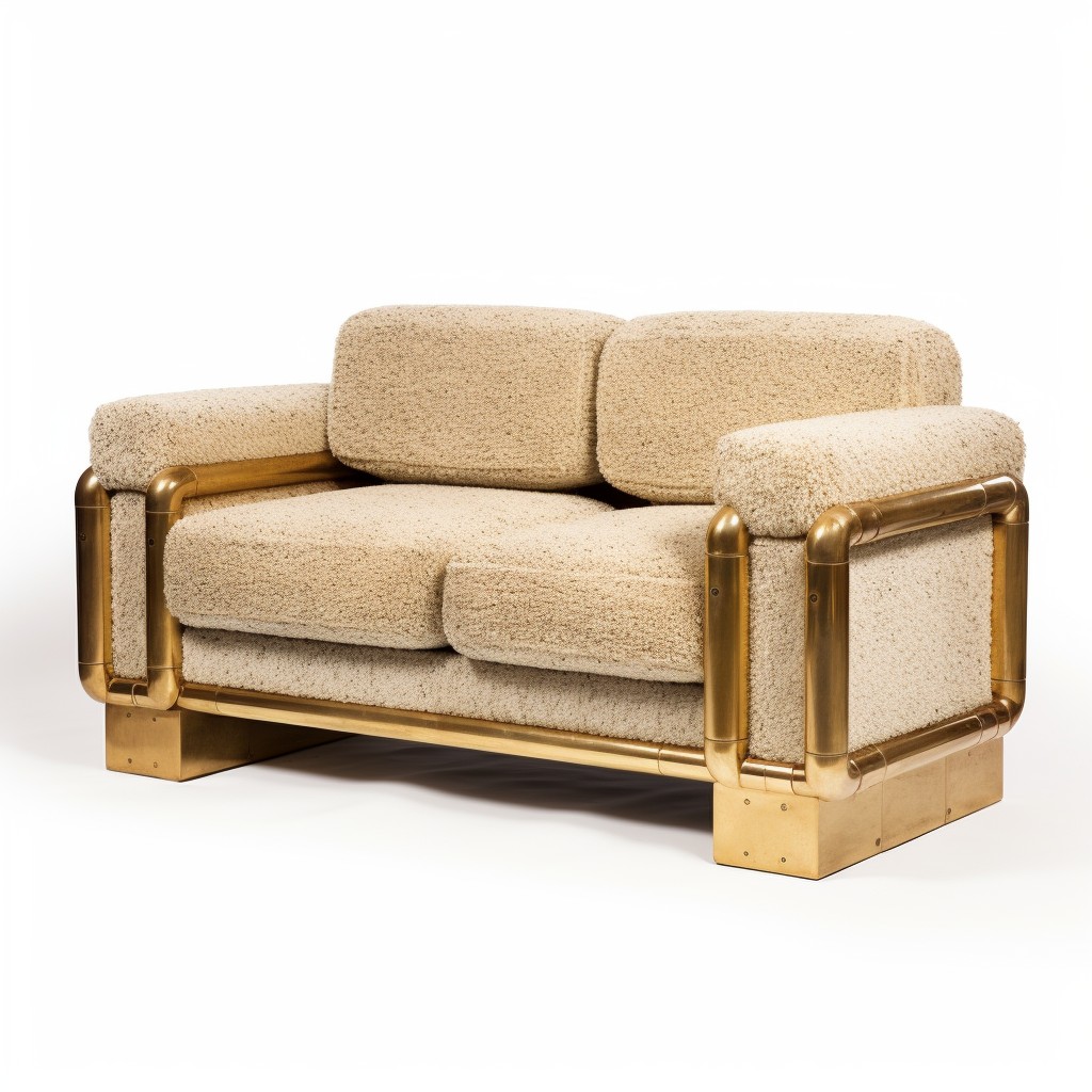 brushed brass capped boucle loveseat