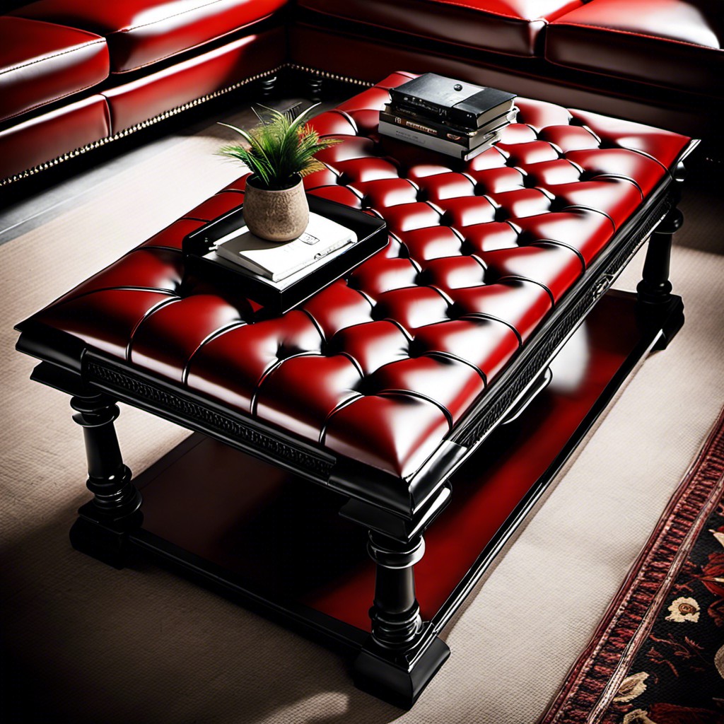 chesterfield style red and black leather coffee table