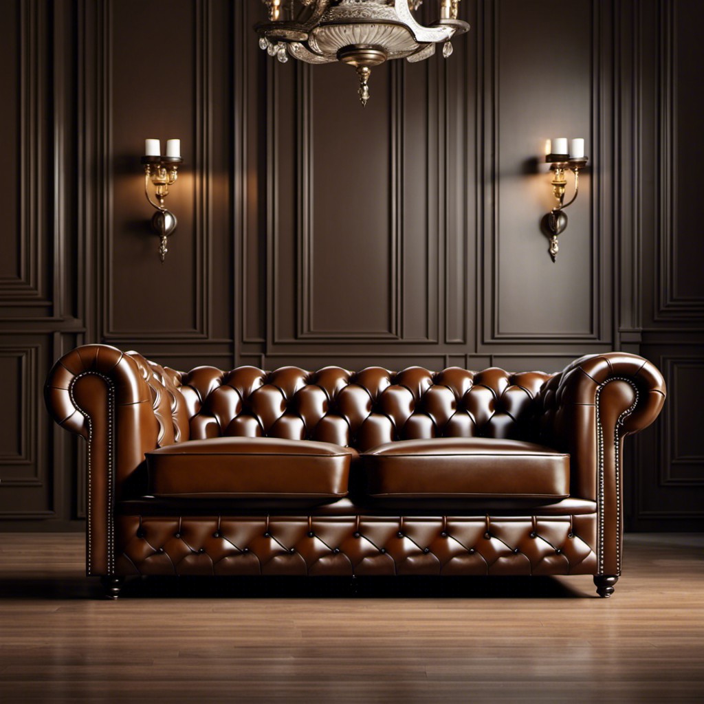 coffee colored chesterfield couch for classic decor