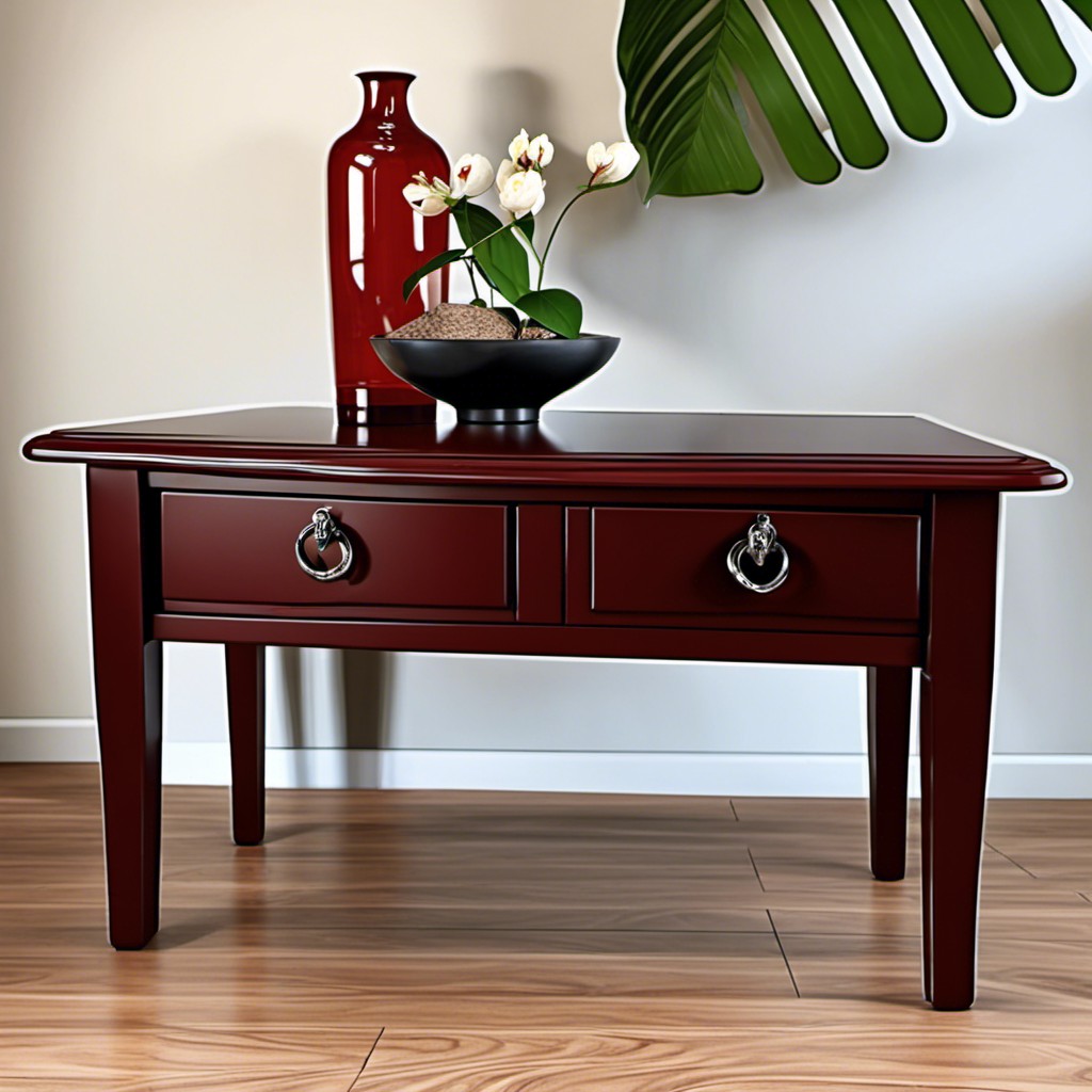 dark red cherrywood coffee table with drawers