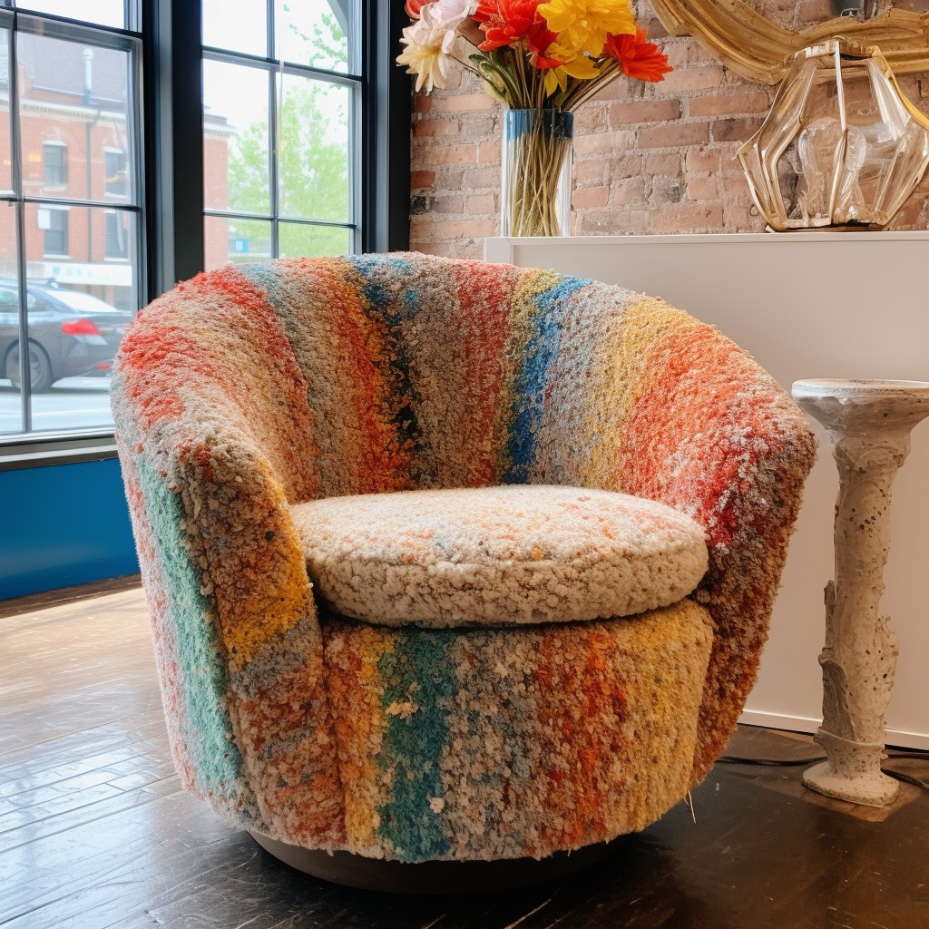 eclectic multicolored boucle swivel chair