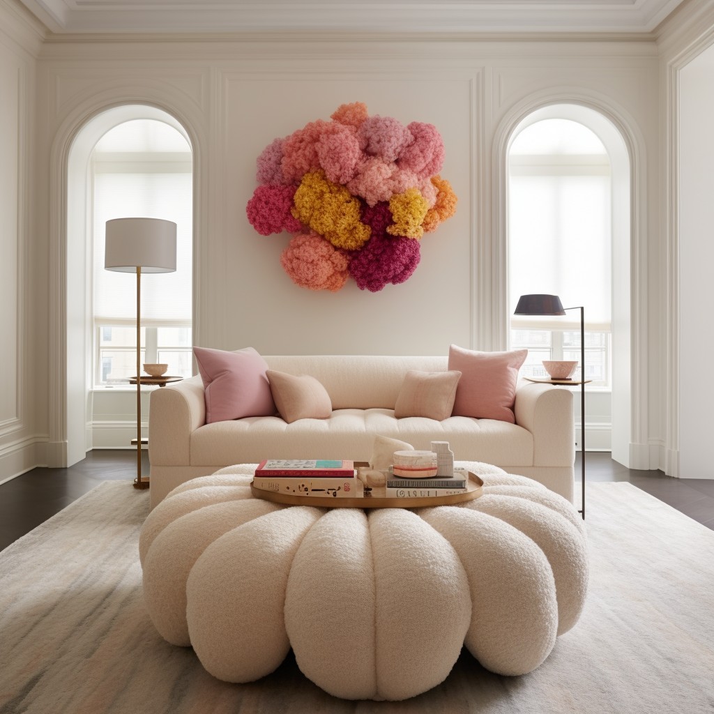 floral shaped boucle ottoman to add a feminine touch