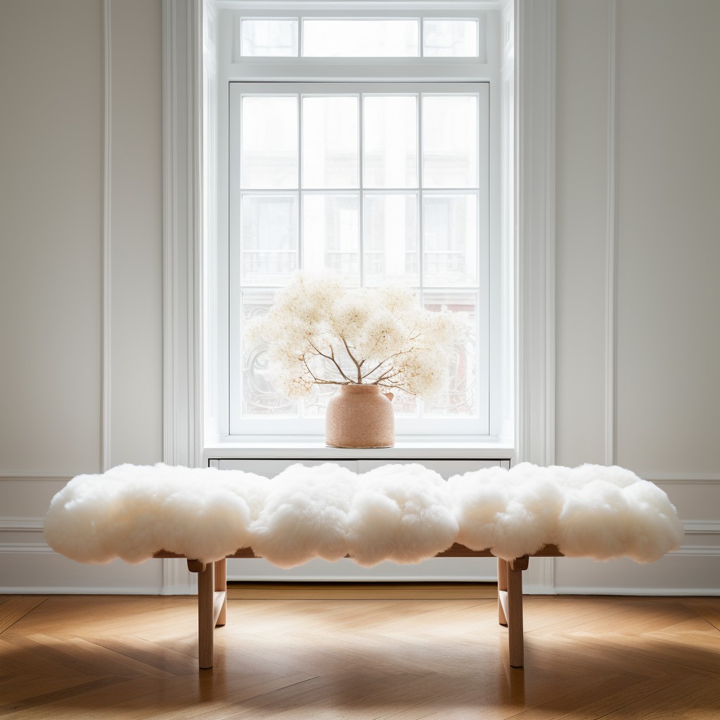 fluffy cloud like boucle bench