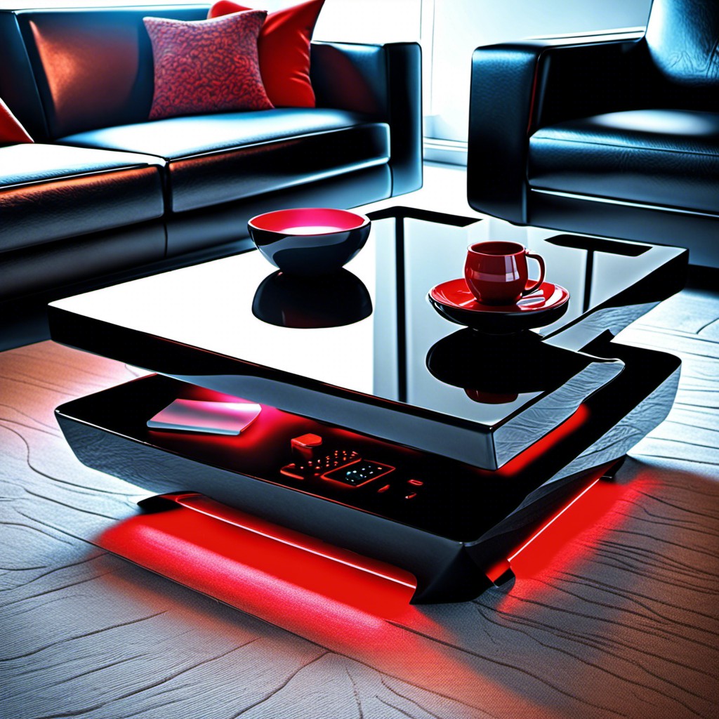 futuristic black table with red led features