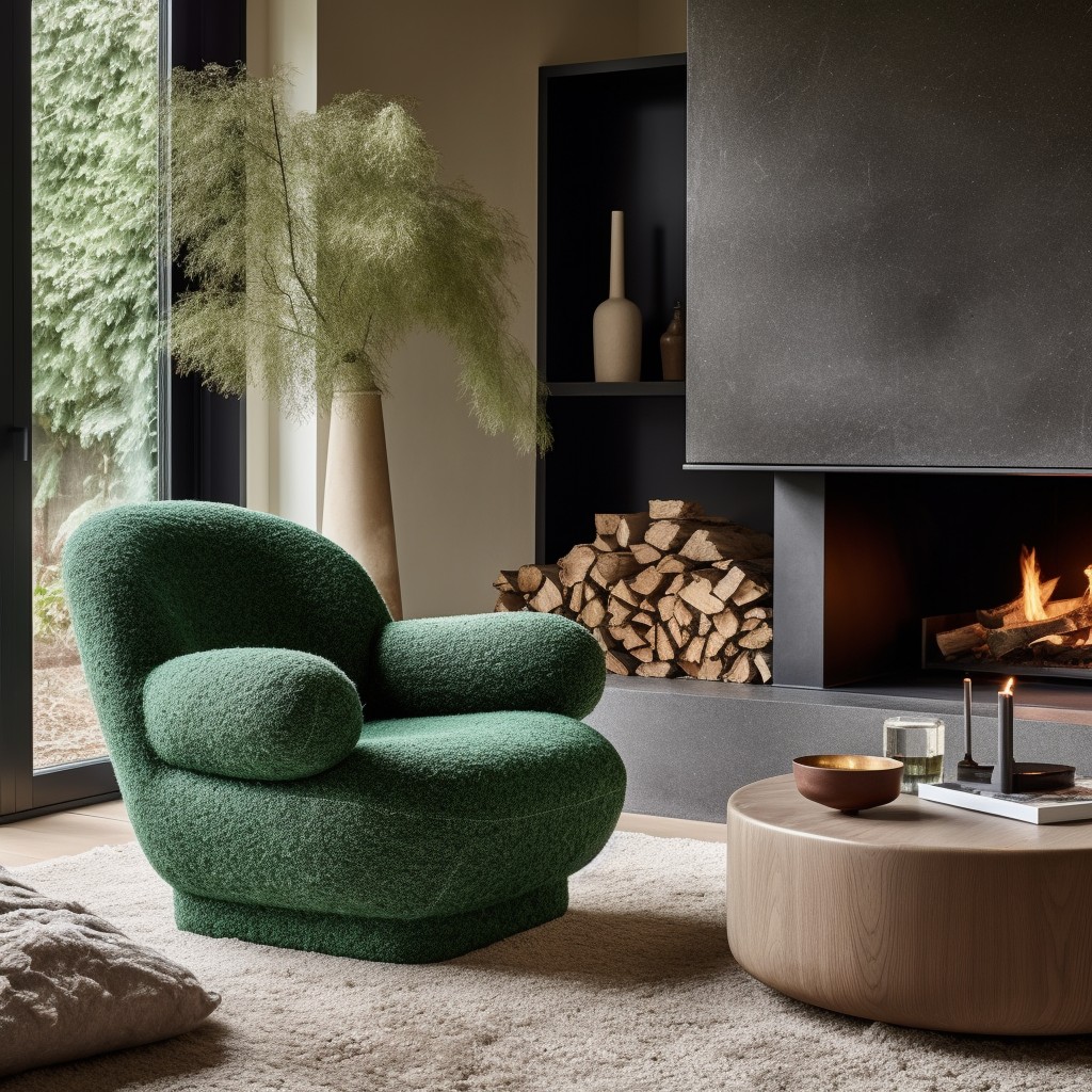 green boucle lounge chair