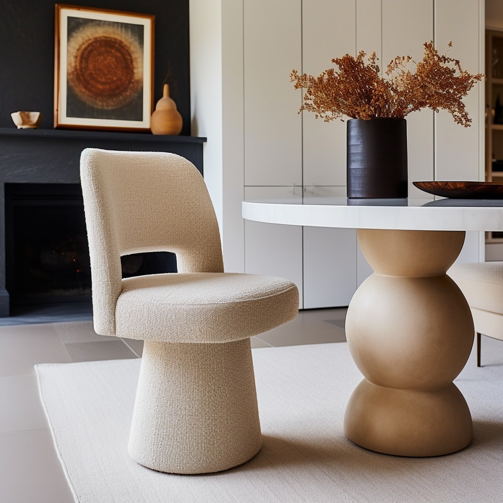 ivory boucle upholstered dining chairs