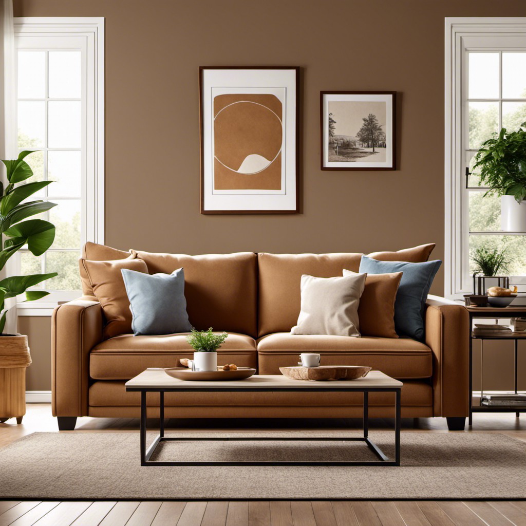 large coffee colored couch in family room