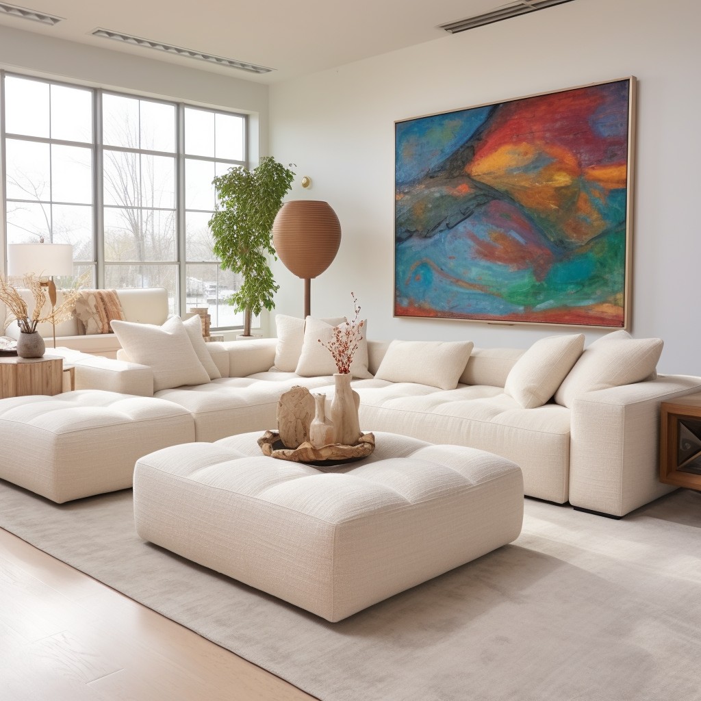 lavish boucle sectional with matching ottoman