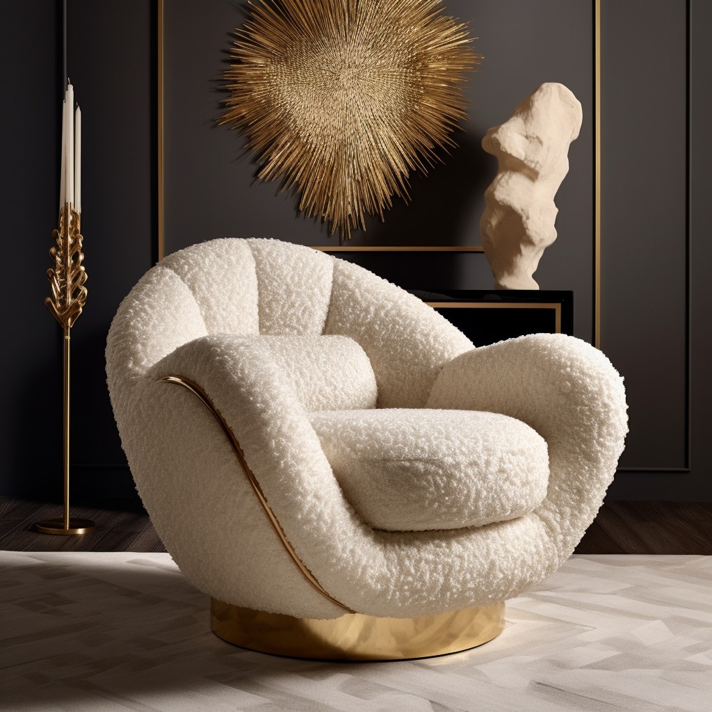 luxury boucle chair with gold accents
