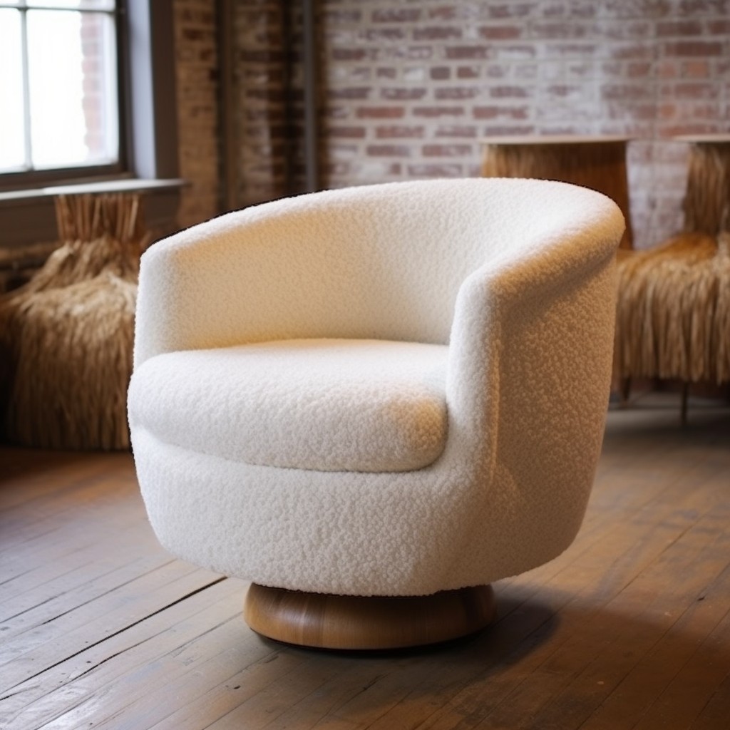 mid century modern boucle swivel chair