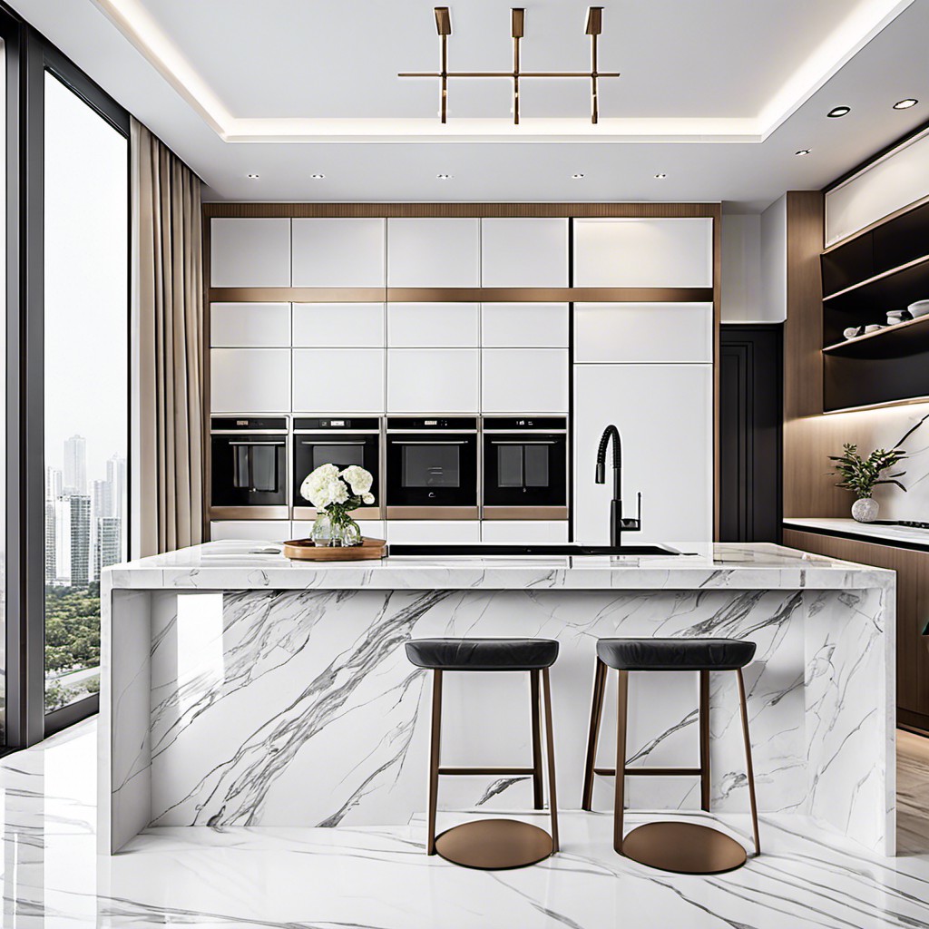 minimalist all white marble kitchen