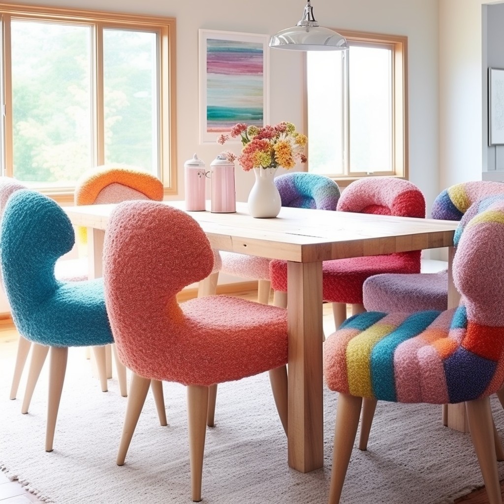 mix and match color boucle dining chairs