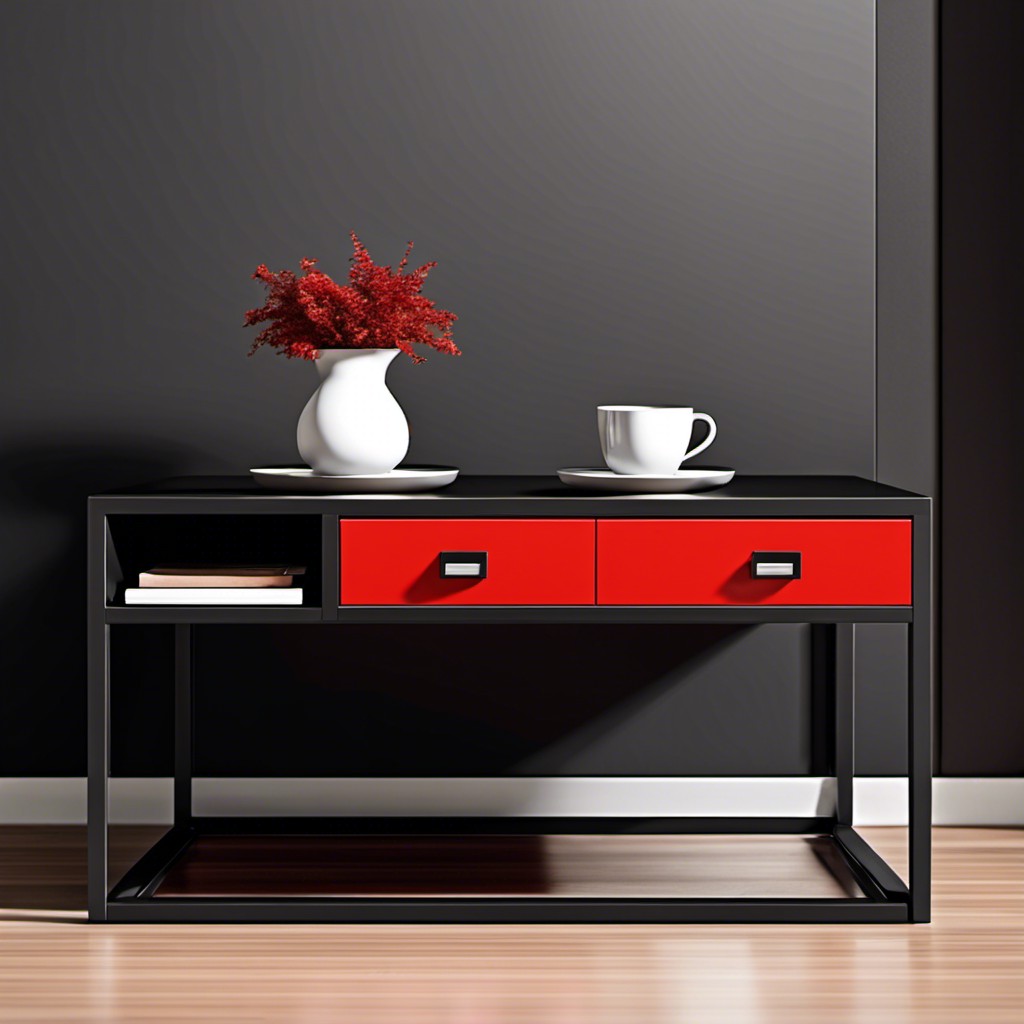 modern style square black table with red drawers