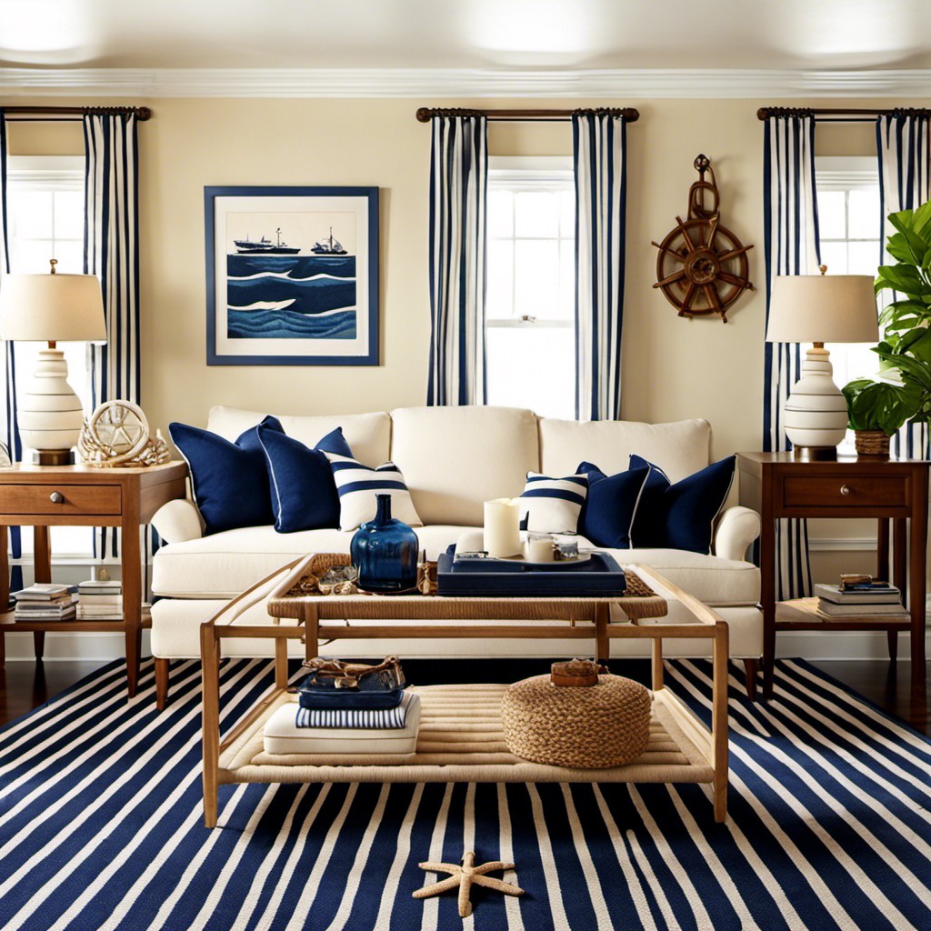navy blue nautical striped rug