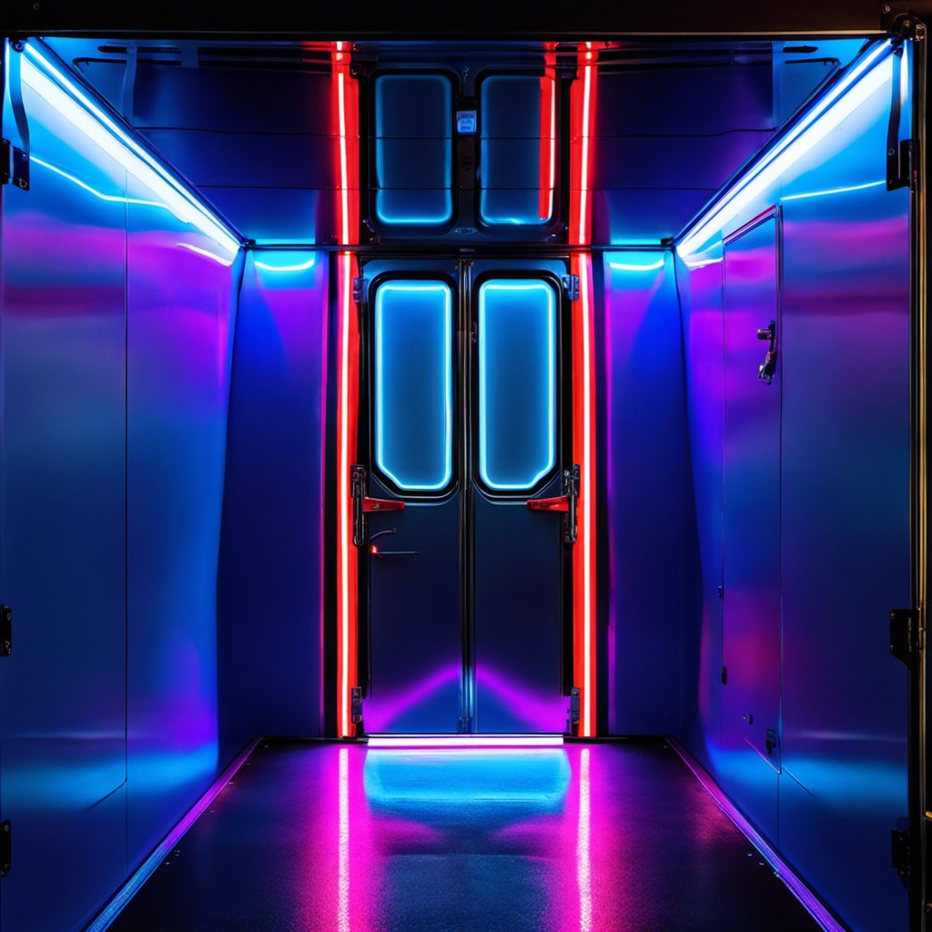 neon lit framed glass door