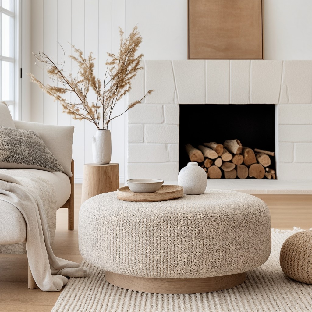 neutral colored boucle ottoman for scandinavian style