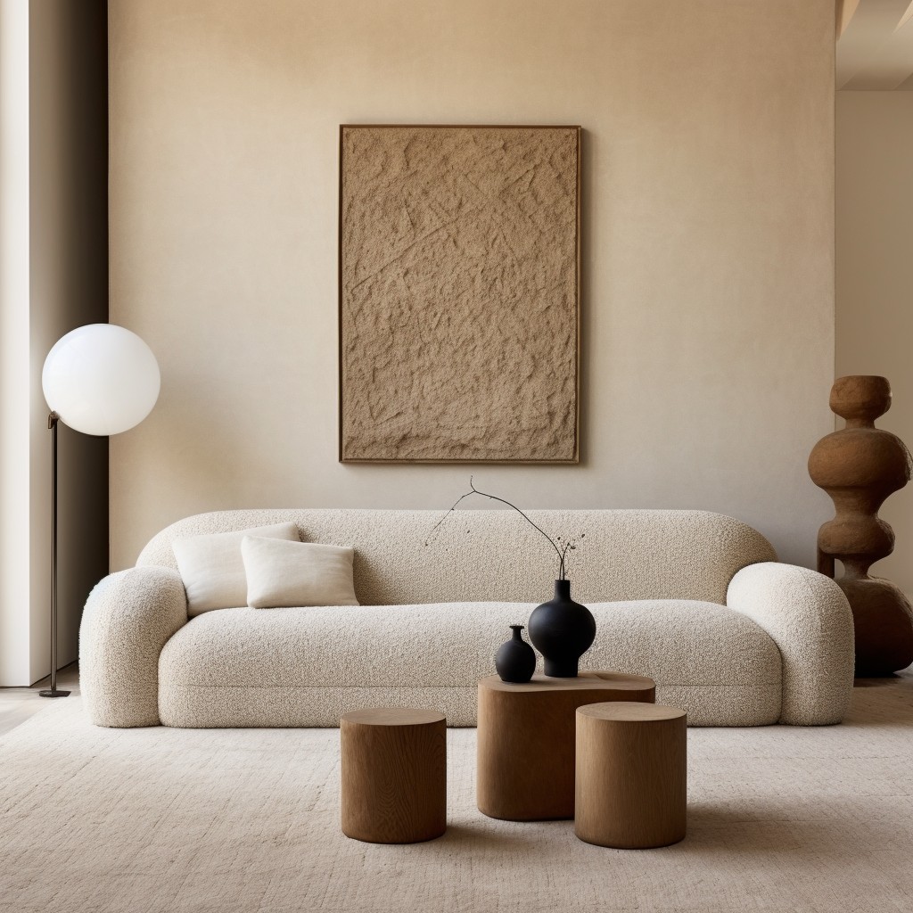 neutral tone boucle sofa with minimalist design