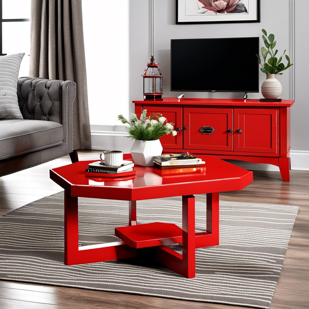 octagonal coffee table with a poppy red finish