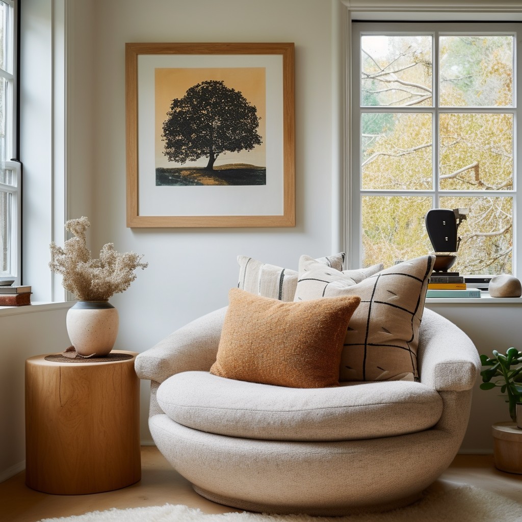 oversized boucle swivel chair for a cozy corner