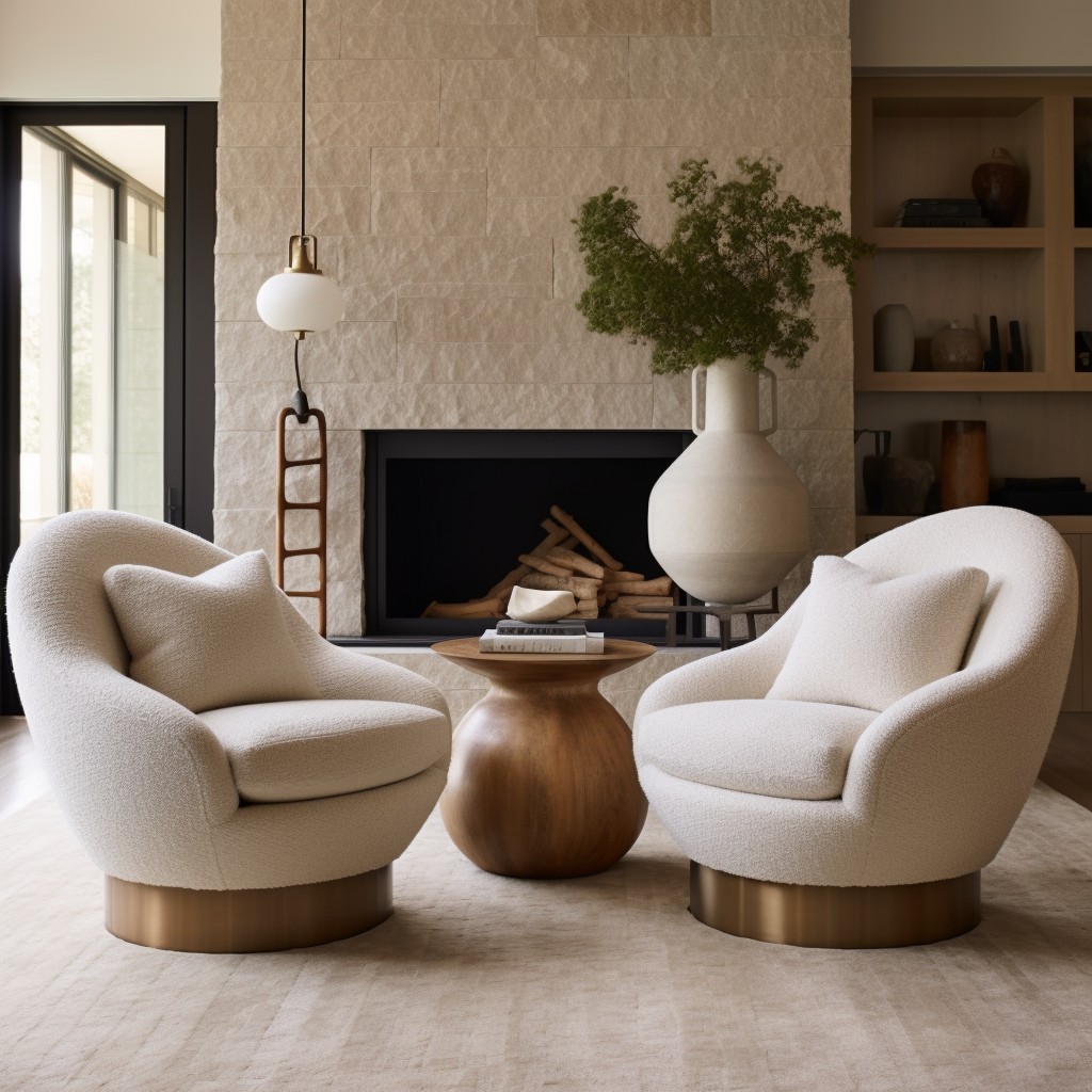 pair of boucle swivel chairs for a unified living room set
