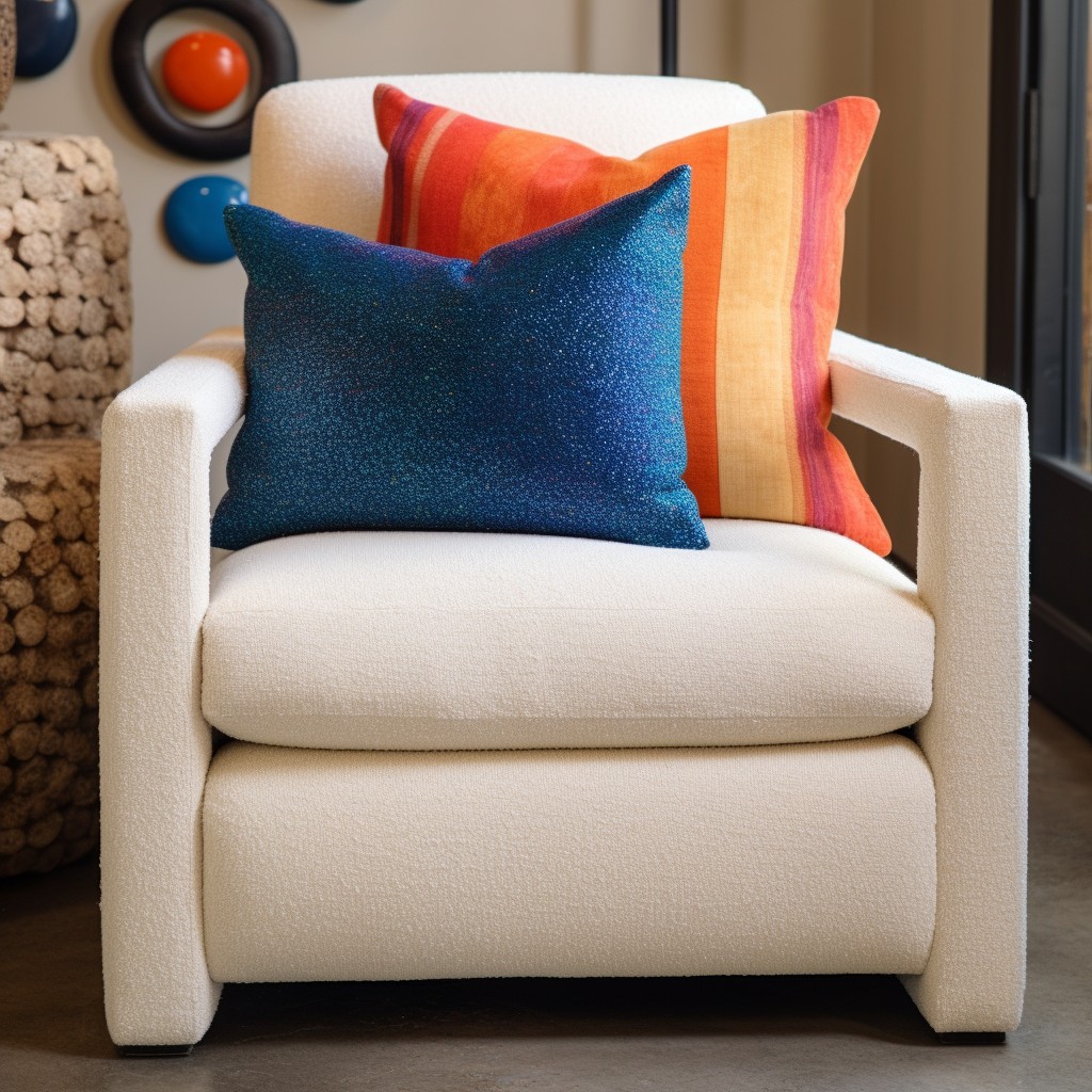 pairing a cream boucle accent chair with bold colored cushions