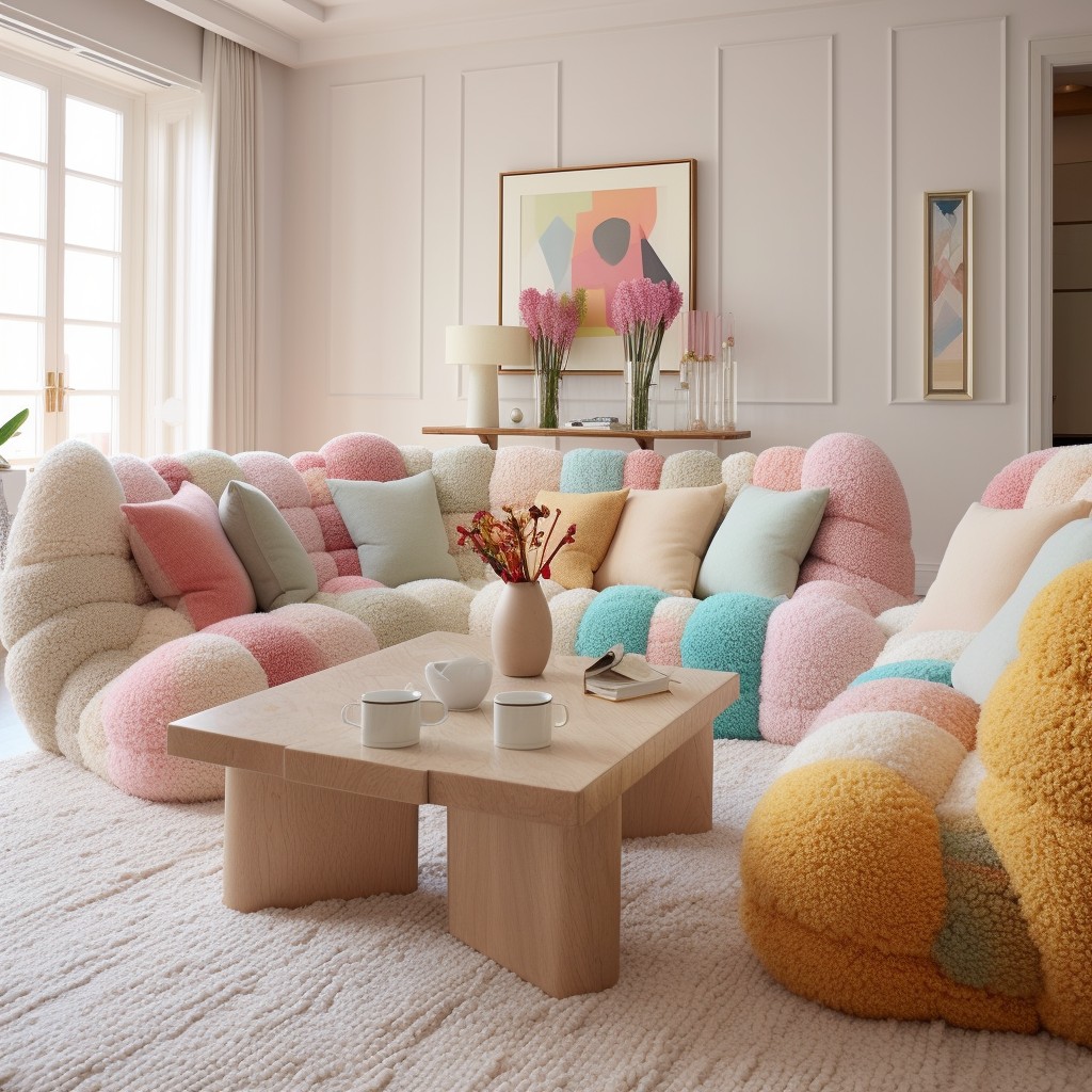 pastel boucle sofa set for a cozy living room