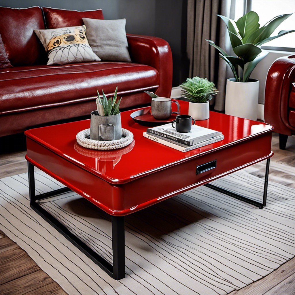 red enamel industrial style coffee table