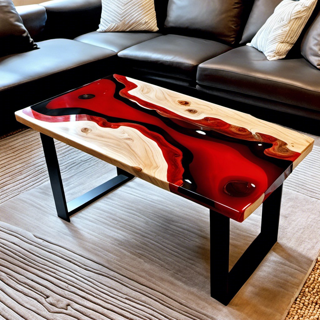 red epoxy resin river coffee table