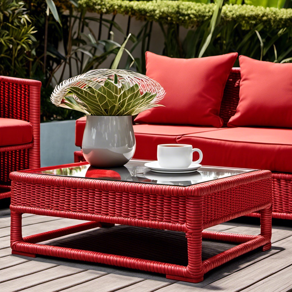 red rattan outdoor coffee table