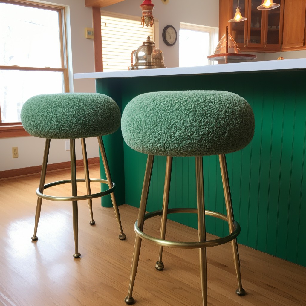 retro green boucle counter stools
