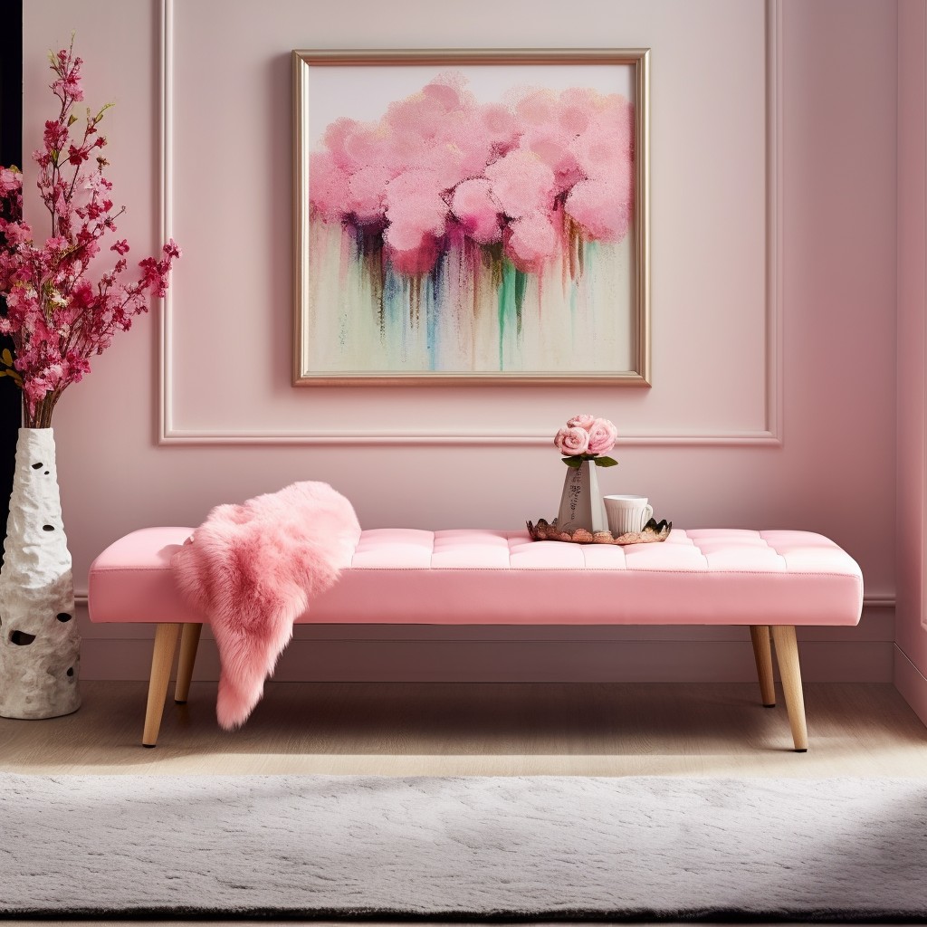 retro pink boucle bench