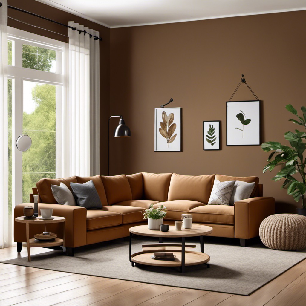 sectional coffee colored couch in living room