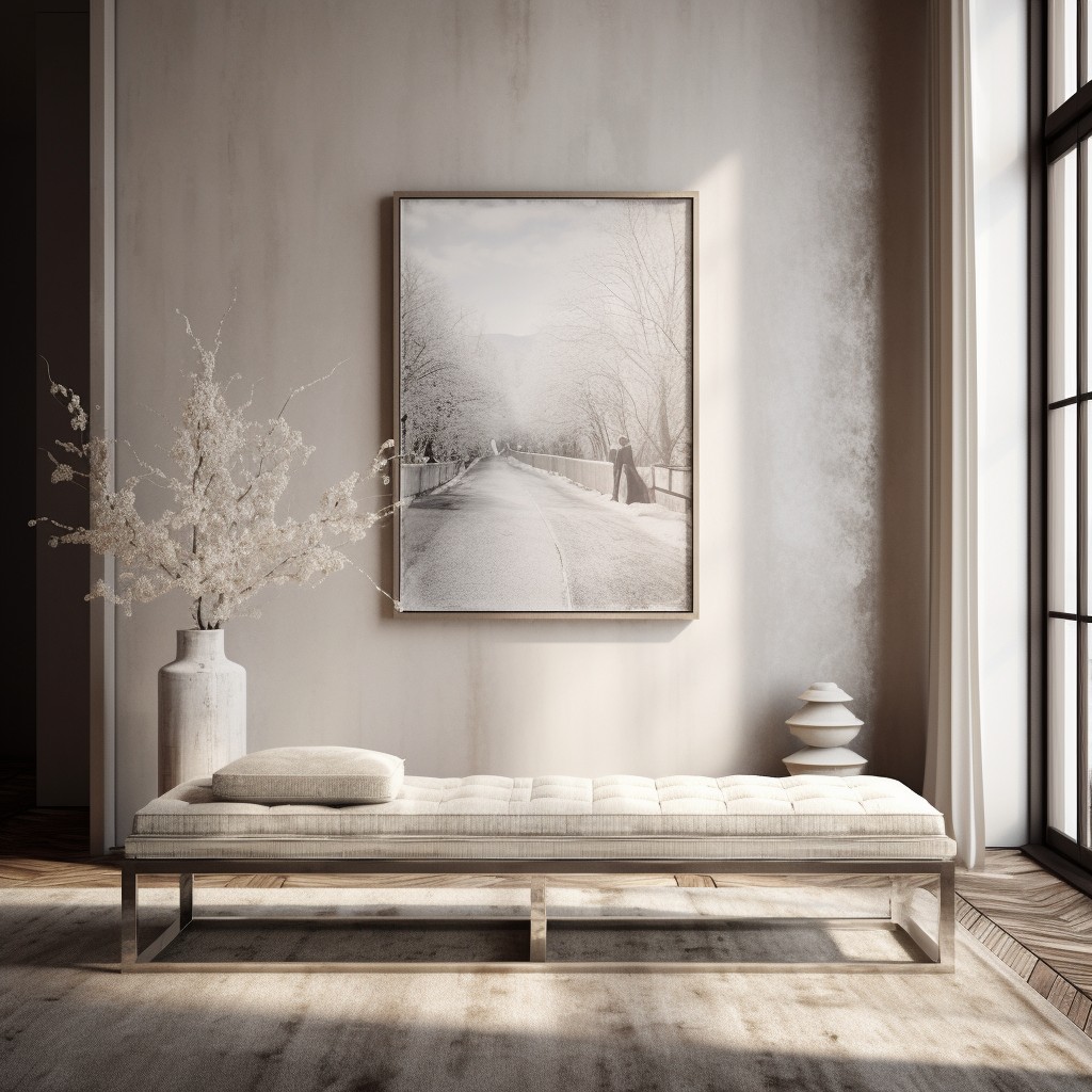 silver framed boucle bench